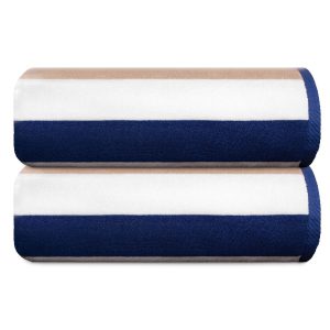 Cabana Pool Towel 35x70 18 lbs Ocean Blue & Almond Beige